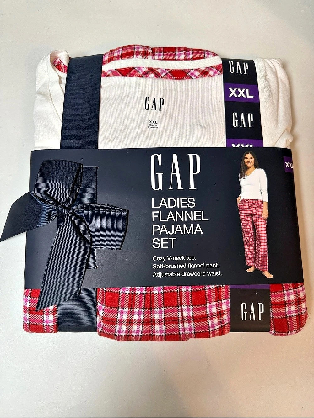 GAP Ladies Flannel Pajama Set Red & White Plaid XXL